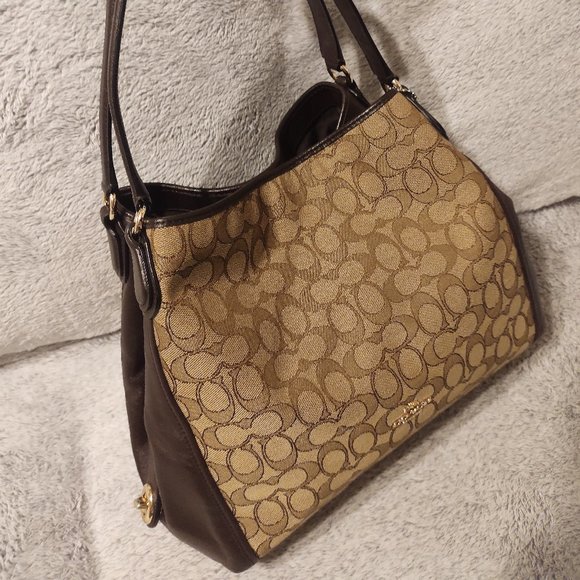 Coach Handbags - COACH Edie 31 Shoulder Bag in Outline Signature Jacquard Canvas Khaki/Mahogany